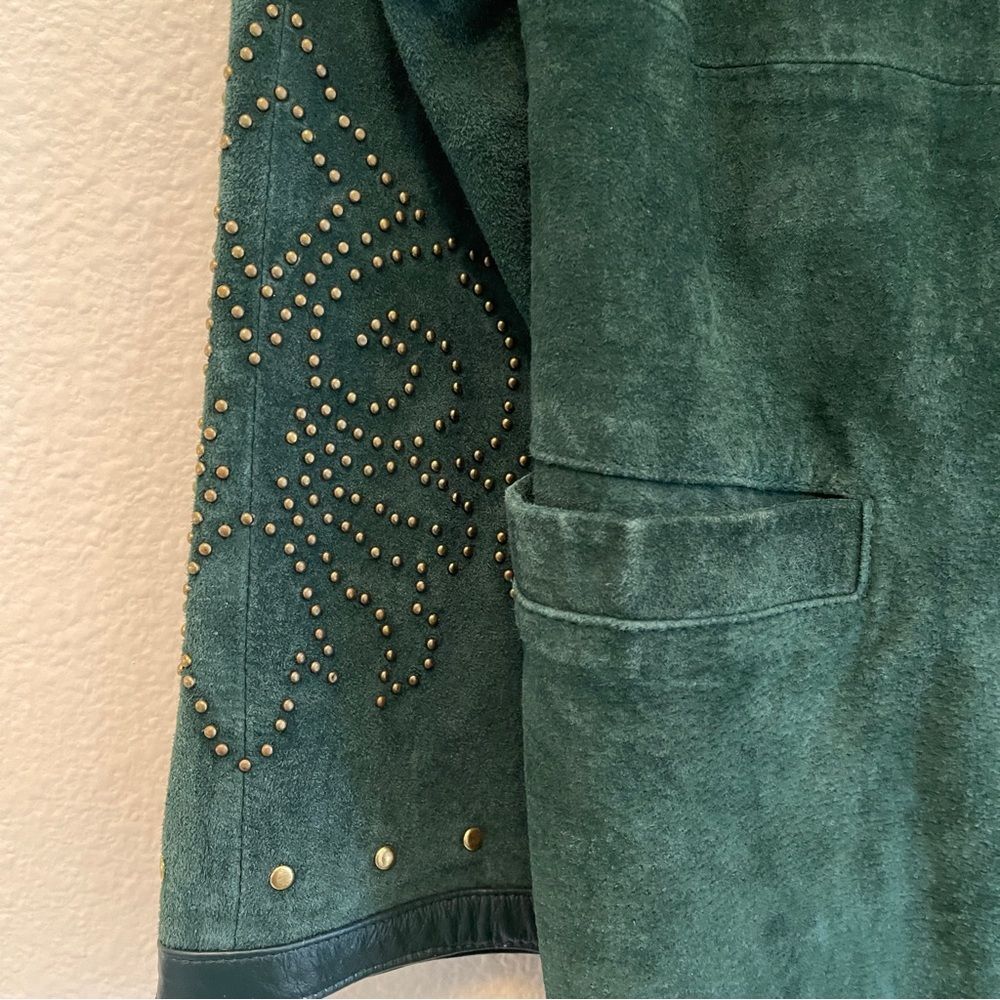 Linea Louis DellOlio Leather Studded Jacket Emerald Green Vintage Blazer Coat - Picture 2 of 11